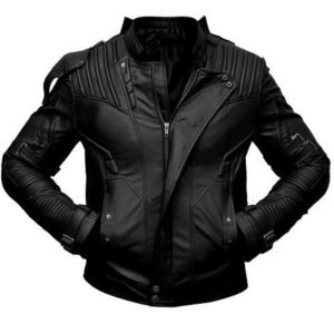 Men's Black Short Collar Biker Genuine Sheepskin Leather Jacket